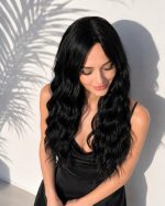 28 Inch Natural Black Long Layered Wavy Wig with Middle Part