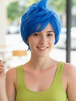 Vibrant Blue Layered Pixie Cut Wig with Side-Swept Bangs