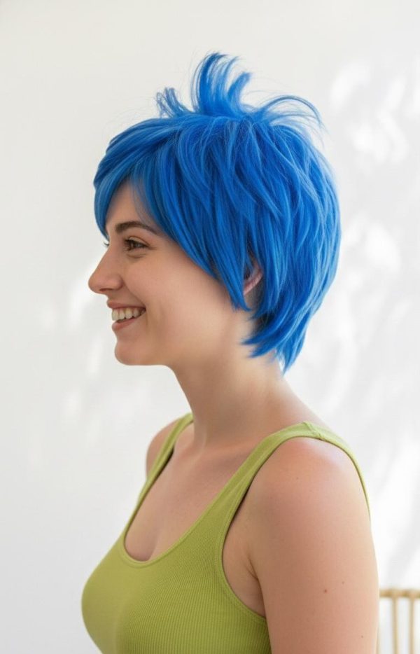 Vibrant Blue Layered Pixie Cut Wig with Side-Swept Bangs