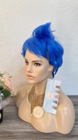 Vibrant Blue Layered Pixie Cut Wig with Side-Swept Bangs