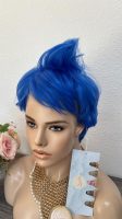 Vibrant Blue Layered Pixie Cut Wig with Side-Swept Bangs