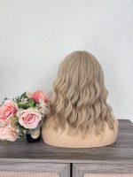 14 Inch Sand Blonde Layered Wavy Bob Wig with Bangs