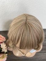 14 Inch Sand Blonde Layered Wavy Bob Wig with Bangs