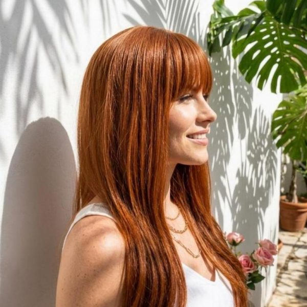 26 Inch Warm Copper Auburn Brown Long Layered Wig with Bangs