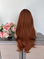 26 Inch Warm Copper Auburn Brown Long Layered Wig with Bangs
