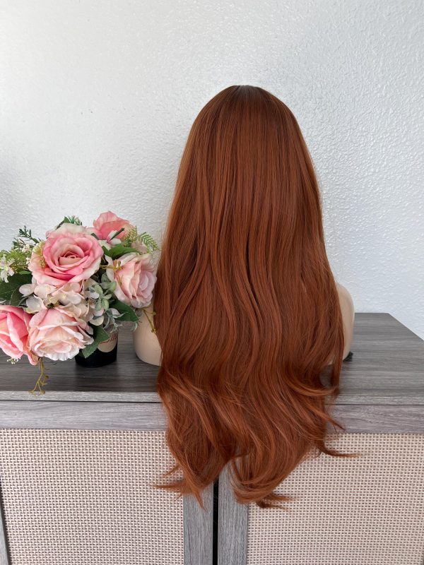 26 Inch Warm Copper Auburn Brown Long Layered Wig with Bangs