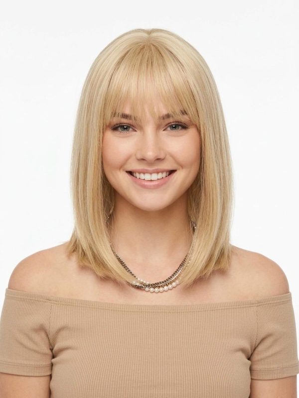 14 Inch Golden Blonde Layered Bob Wig with Wispy Bangs