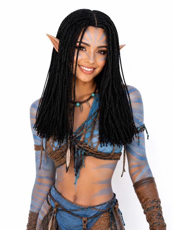 20 Inch Natural Black Boho Micro Box Braided Wig with Wooden Beads
